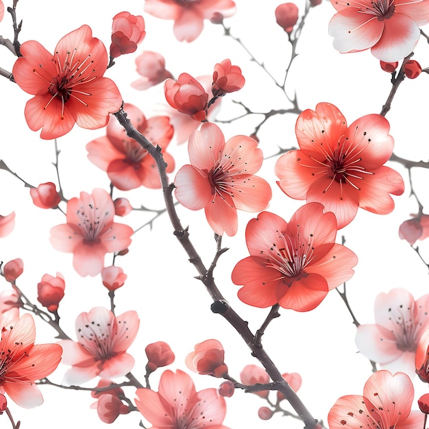 Foto ramas de cereza en flor en blanco