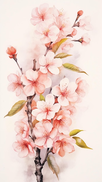 Ramas de cerezas en flor de primavera Coronas de sakura Acuarela clipart floral