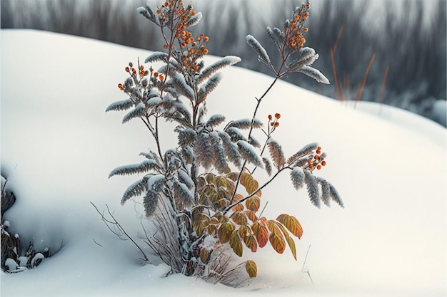 Foto ramas cubiertas de nieve