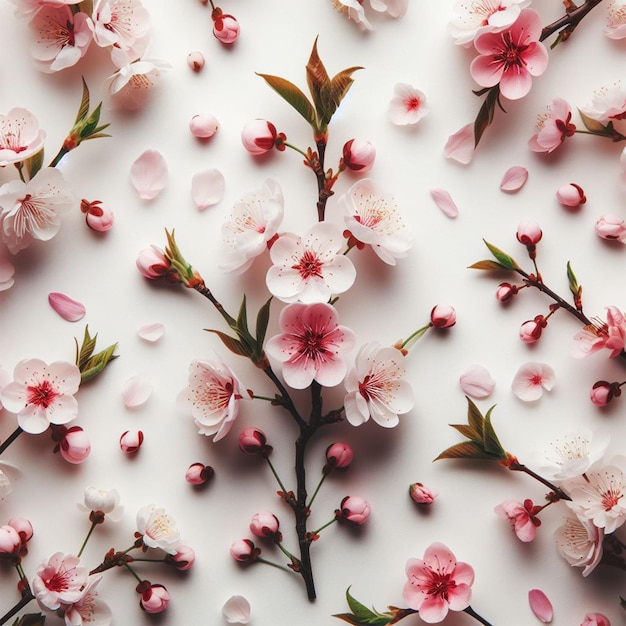ramas de flores de sakura flores de cerezo japones sobre um fondo blanco