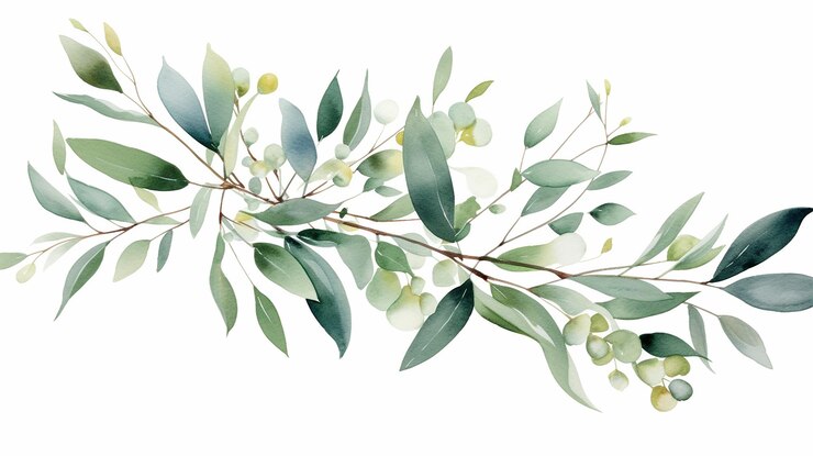 Ramas de hojas verdes acuarela ilustración floral