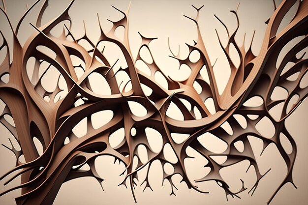 Ramas de madera entrelazadas intrincadas abstractas creadas con tecnología de IA generativa Cuento de hadas encantado con siluetas de árboles entrelazados