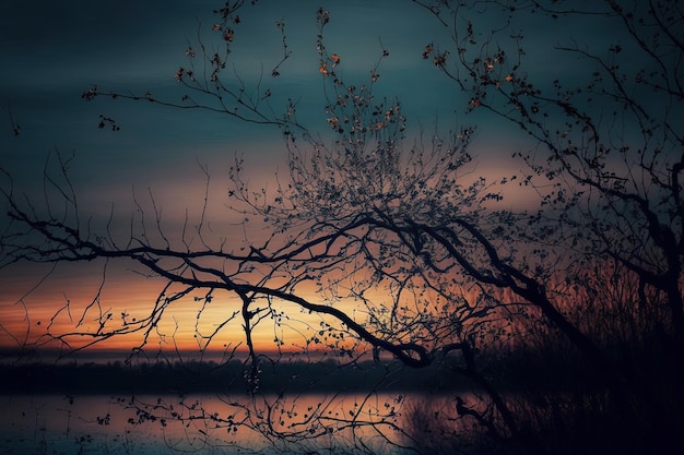 Ramas de otoño al atardecer sin hojas melancólicas ambientación estacional