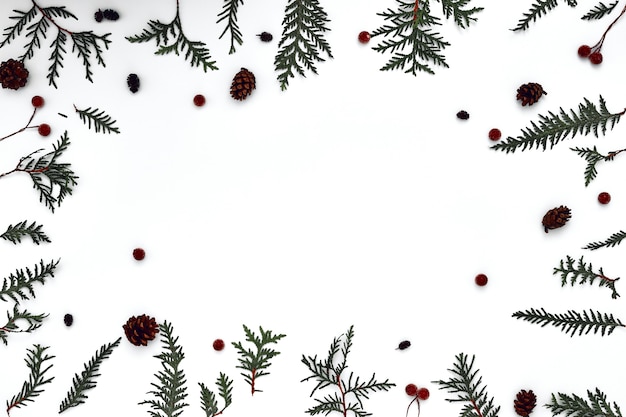 Ramas de Thuja, abeto y decoración de Año Nuevo.