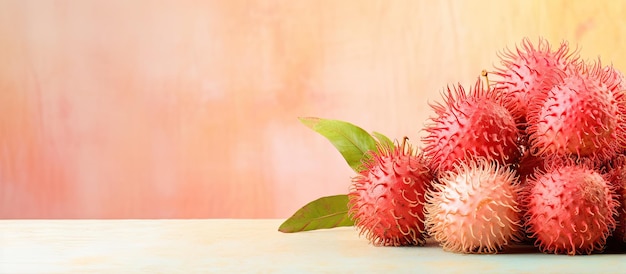 Rambutan isolierter pastellfarbener Hintergrund. Kopierraum