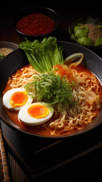 Ramen com vegetais verdes e ovos