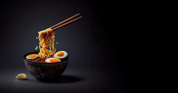ramen comida coreana-japonesa en el tazón 3D realista, escaparate de productos para fotografía de alimentos