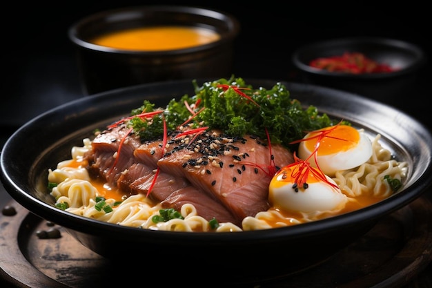 Foto ramen cremoso con algas y jengibre en vinagre