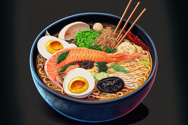 Ramen japonés de mariscos en un tazón