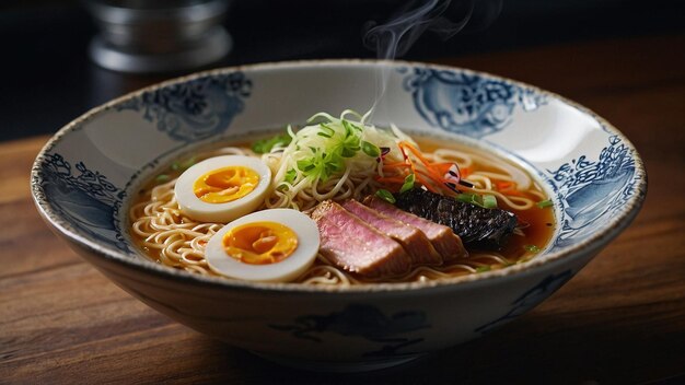 Ramen japonés en un tazón de la firma