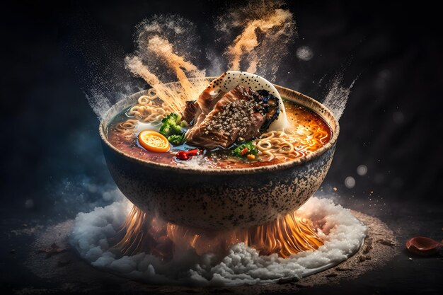 Ramen-Nudeln würzige Sauce altes Essen Generative AI