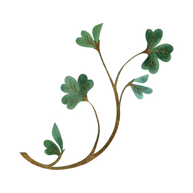 Una ramita de trébol verde con venas doradas Shamrock Símbolo de Irlanda Día de San Patricio