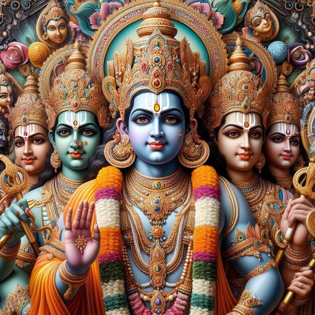 Foto ramnavami rama navami festival de retratos de dios hindú hinduismo hiperrealista séptimo avatar de vishnu