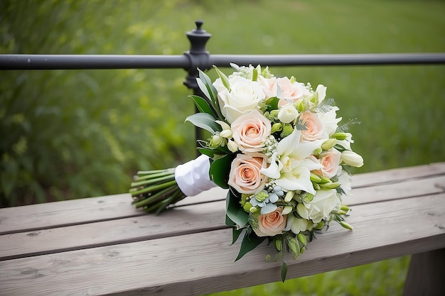 Foto el ramo de bodas en un carril