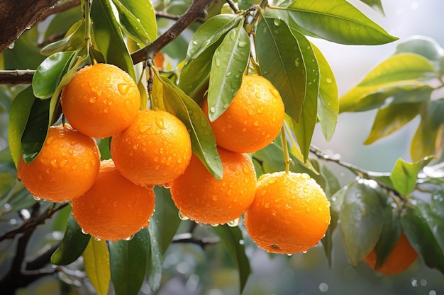 Ramo de árvore de laranja frutos folhas verdes