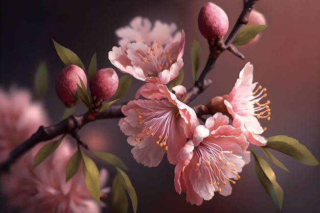 Ramo de árvore de sakura florido Generative AI