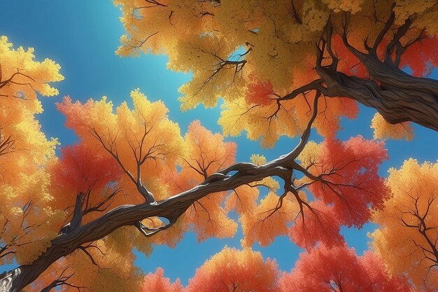 Ramo de árvore frondoso em cores vibrantes de outono geradas por IA