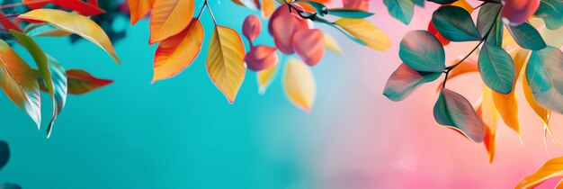 Ramo de árvore vibrante com folhas coloridas IA geradora