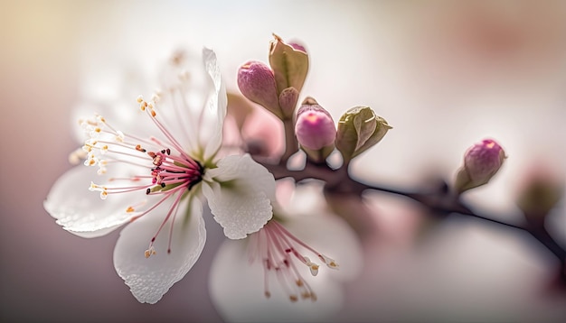 Ramo de baga bonito e desfocado com muitas flores lindas IA generativa