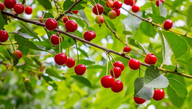 Ramo de cerejas com frutas vermelhas. Uma boa colheita de bagas cereja _