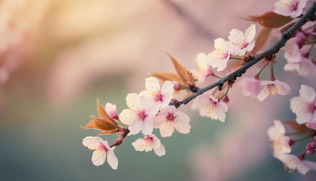 Ramo de flor de cereja japonês e iluminação pastel suave flores delicadas simbolizando transitoriedade e