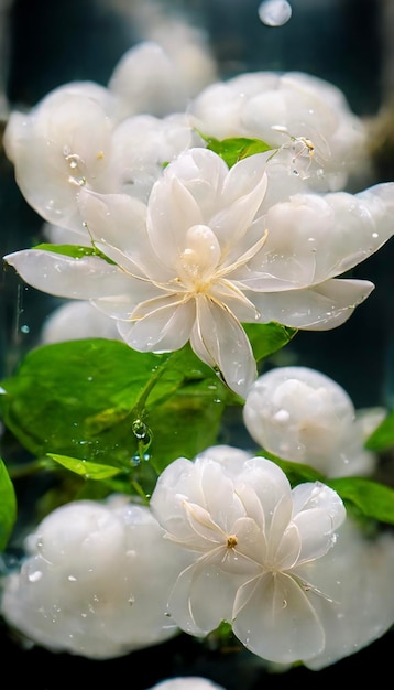Ramo de flores brancas flutuando em cima da água generativa ai