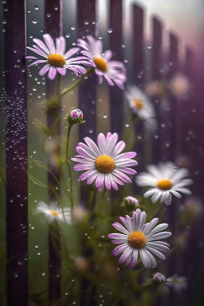 Ramo de flores que estão ao lado de uma cerca generativa ai