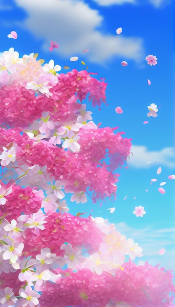 Ramo de flores rosa e brancas em uma árvore generativa ai
