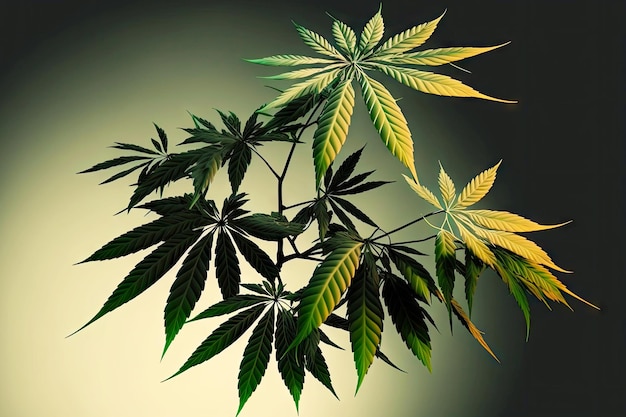 Ramo de plantas de cannabis com folhas longas espalhadas