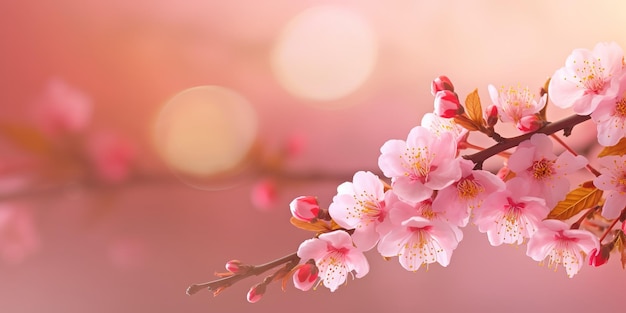 ramo de primavera de cerejeira em flor sobre fundo desfocado com espaço de cópia