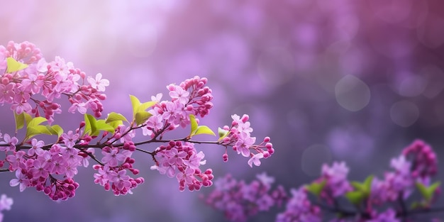 ramo de primavera de lilás florescendo sobre banner de fundo desfocado com espaço de cópia