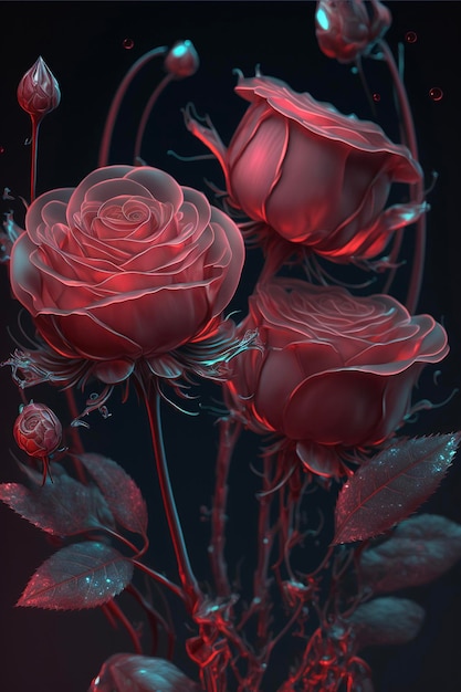 Ramo de rosas vermelhas sentado em cima de uma mesa generativa ai