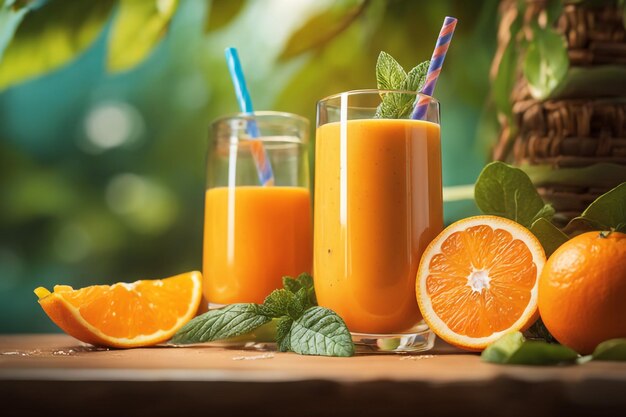 Foto ramo de smoothie laranja com um fundo desfocado