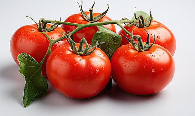 Ramo de tomate com folhas isoladas em fundo branco Foco suave seletivo