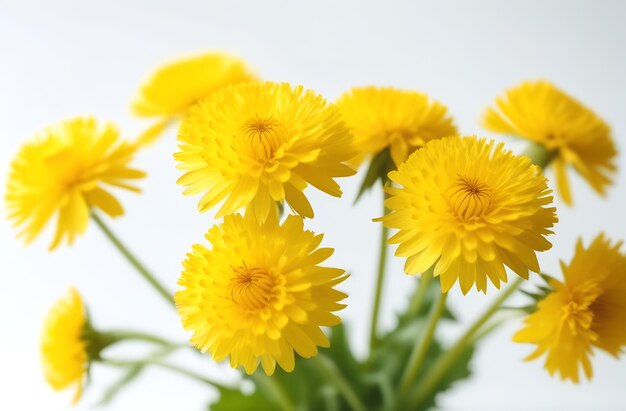 ramo de diente de león amarillo sobre un fondo blanco