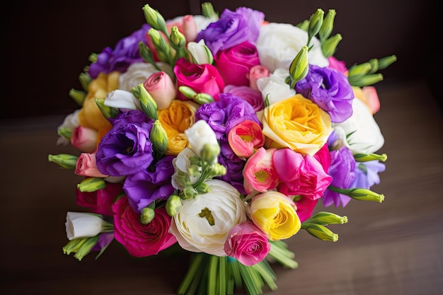 Ramo de Eustoma con toques de colores vibrantes