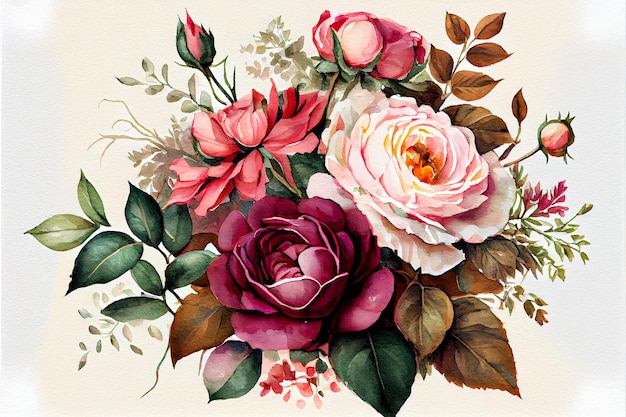 ramo floral, acuarela, ilustración