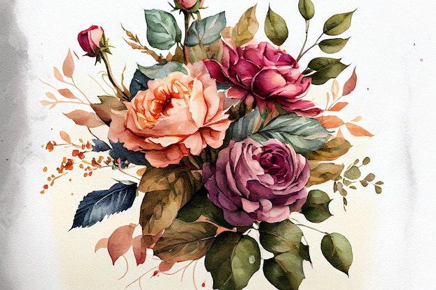 ramo floral, acuarela, ilustración