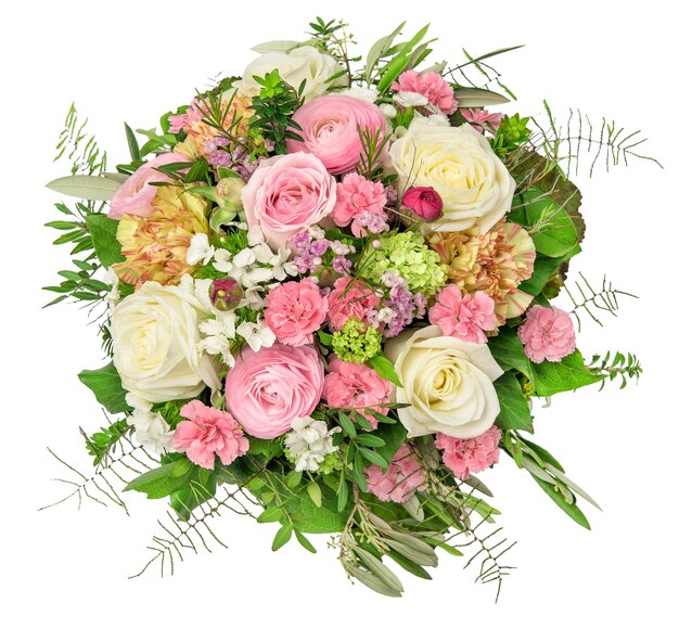 Ramo de flores aislado sobre fondo blanco Rosa ranunculus clavel flor Decoración floral