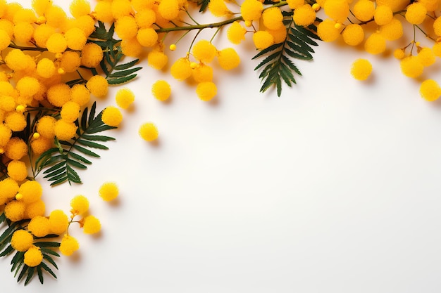 Un ramo de flores amarillas en un fondo blanco con un lugar para el texto o la imagen o la imagen para poner en un