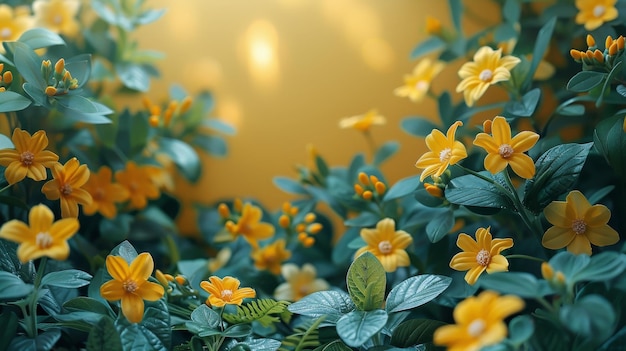 Ramo de flores amarillas con hojas verdes