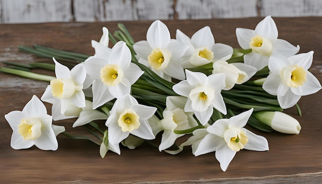 un ramo de flores blancas con centros amarillos