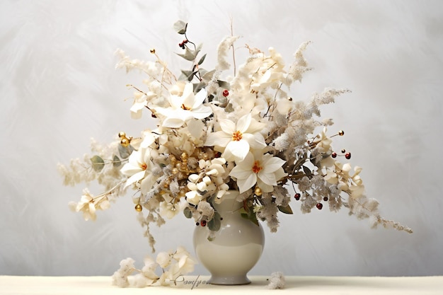 Ramo de flores blancas en un jarrón en la mesa