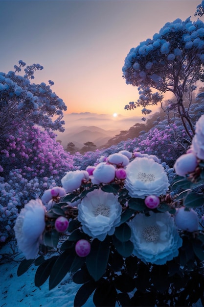 Ramo de flores blancas sentadas en la parte superior de un campo verde exuberante ai generativo