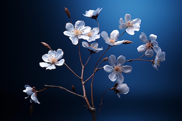 un ramo de flores blancas sobre un fondo azul oscuro