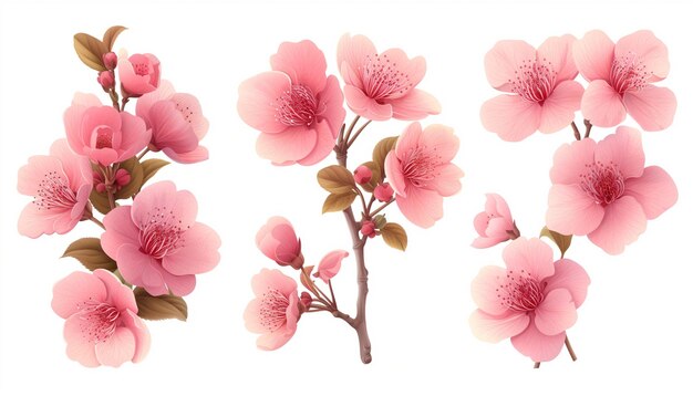 El ramo de flores de cereza de sakura de primavera El diseño de la ilustración del árbol de primavera