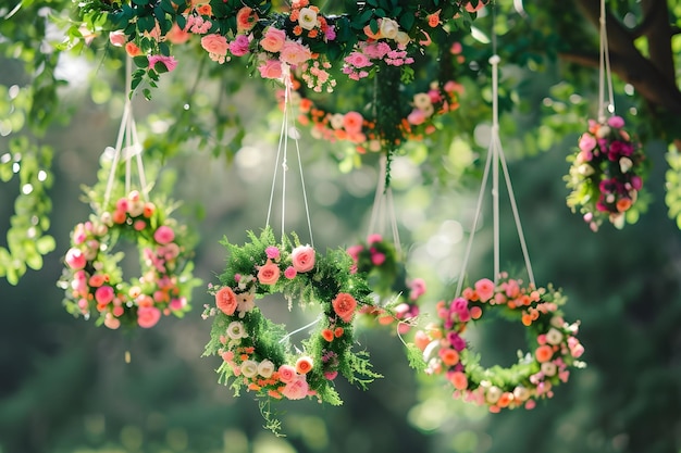 Foto un ramo de flores colgando de un árbol