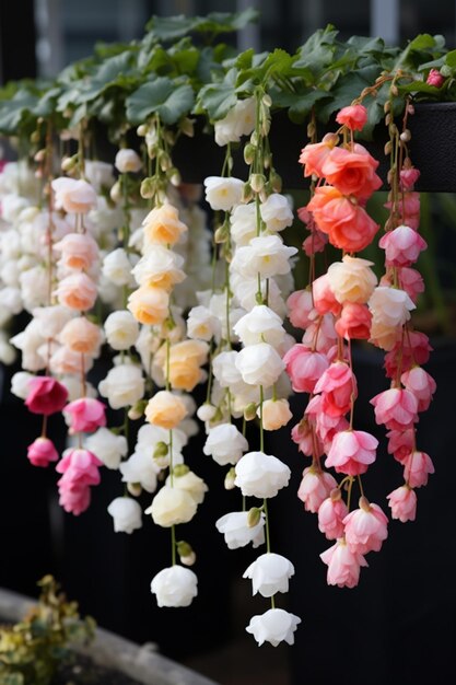 Un ramo de flores colgando de un poste