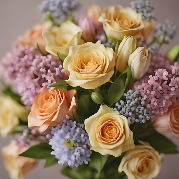 un ramo de flores con un color púrpura y naranja