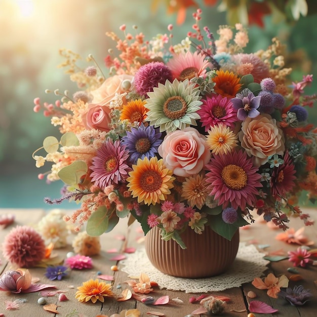 Ramo de flores con colores pastel generado por la IA